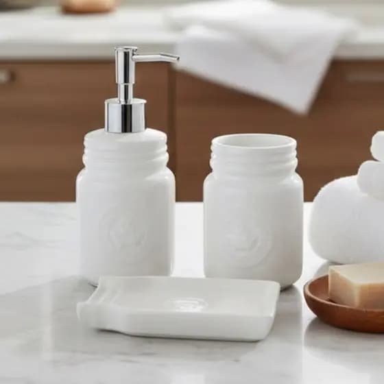 Dispenser Para Sabonete - KIT BRANCO 3 Unidades - Porta Sabonete Líquido, Porta Escovas e Saboneteira