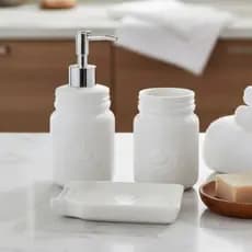 Dispenser Para Sabonete - KIT BRANCO 3 Unidades - Porta Sabonete Líquido, Porta Escovas e Saboneteira