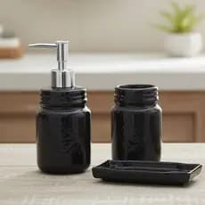 Dispenser Para Sabonete - KIT PRETO 3 Unidades - Porta Sabonete Líquido, Porta Escovas e Saboneteira / PRETO