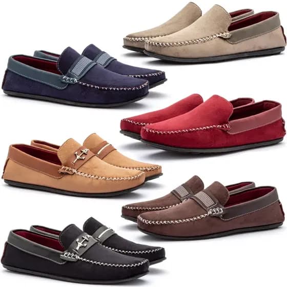 Mocassim masculino leve, confortavel de camurça nas cores preto, café, vermeho, caramelo, azul, beje