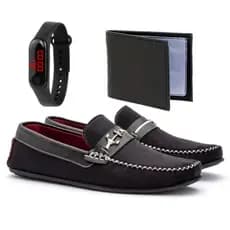 Mocassim casual masculino leve e confortavel mais carteira e relógio
