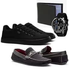 Kit Com Sapatenis Masculino Casual Mais Mocassim Casual Em Camurça E Carteira e Relógio