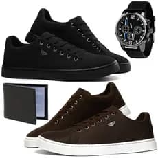 Kit 2 Pares De Sapatenis Masculino Casual Para O Dia-a-dia Super Confortável Mais Carteira E Relógio de Brinde
