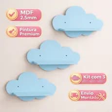 Kit 3 Nicho Para Quarto De Bebe Decoração Nuvem Mdf
