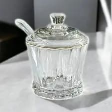 Açucareiro de Cristal Lyor 280ml com Colher Transparente Tampa e Colher de Cristal