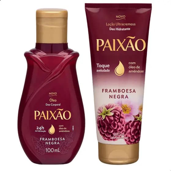 Kit Paixão Framboesa Negra Loção Hidratante Ultra cremosa e Óleo Deo Corporal