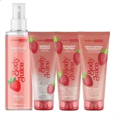 Kit Corporal Completo Body Splash Creme Sabonete e Esfoliante Morango Dermachem