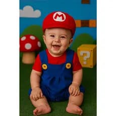 Fantasia Super Mario Bros e Luigi Mesversario Macacão Conjunto Festa Infantil Bebê