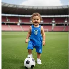 Jardineira Macacão Brasil Futebol  Bebê Infantil Bordada com bolso