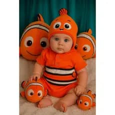 Nemo Pooh Fantasia Macacão Romper Peixinho Fundo do Mar Ursinho Bebê Mesversário Festa Infantil, Roupa de Bebe Temática