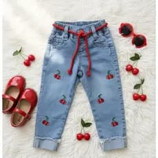 Calça Jeans Menina Infantil Bordada Corações, Minnie ou  Cerejinha  Blogueirinha
