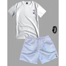 Conjunto Kit NB Camiseta 100% Algodão/ Bermuda tectel BRANCA + relogio digital