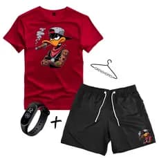 digital Camiseta E Bermuda Tectel + Relogio Estampa Pato Camisa Masculina