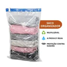 Saco Organizador de Roupas Ziplock Impermeável–Organizador de Mala e Armário Kit Viagem Reutilizável