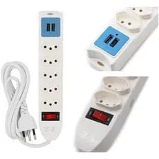 Filtro De Linha  5 Tomadas 2 Usb 10a Extensão Elétrica Bivolt Cabo 2m - X-Zhang