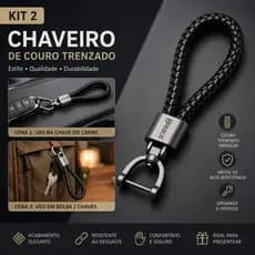 Kit 2 Chaveiro Luxo Couro Trançado Metal Premium Carro Moto