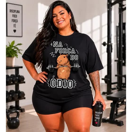 Camiseta Academia Plus Size Feminina Na Força do Ódio – Capivara Fitness | G1 ao G3