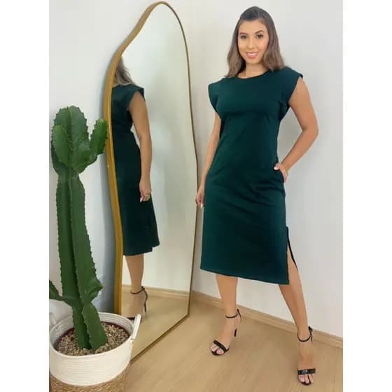 Vestido Midi Muscle tee Vestido Casual com bolso malha de algodão manga Muscle