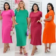 Vestido Midi Plus Size algodão Vestido casual Moda Feminina