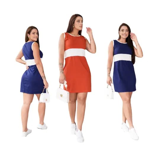 Kit 3 Vestido Curto cavado algodão Vestidinho Verão Vestido regata confortável malha fresca fio 30.1, GOLA O