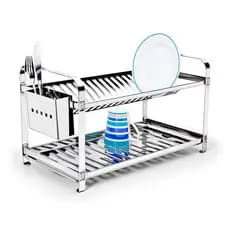 Escorredor de Louças 20 Pratos Aço Inox com Porta Talheres