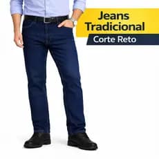 Calça Jeans Masculina Tradicional Perna Larga Reforçada Elastano Reta Básica Lycra Country Cowboy