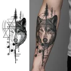Tatuagem Temporária Falsa A Prova D'Água Colorida Removível Lobo Realista
