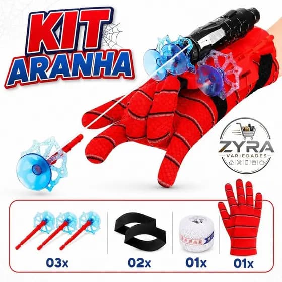 Luva Lança Teia Aranha com dardos Brinquedo Infantil Fantasia Herói