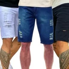 Shorts masculinos Jeans rasgados Estilo Fashion Moda Masculina Preta Clara Branca Escura