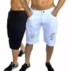 Bermuda Jeans Branca Preta Rasgada Masculina Envio Imediato