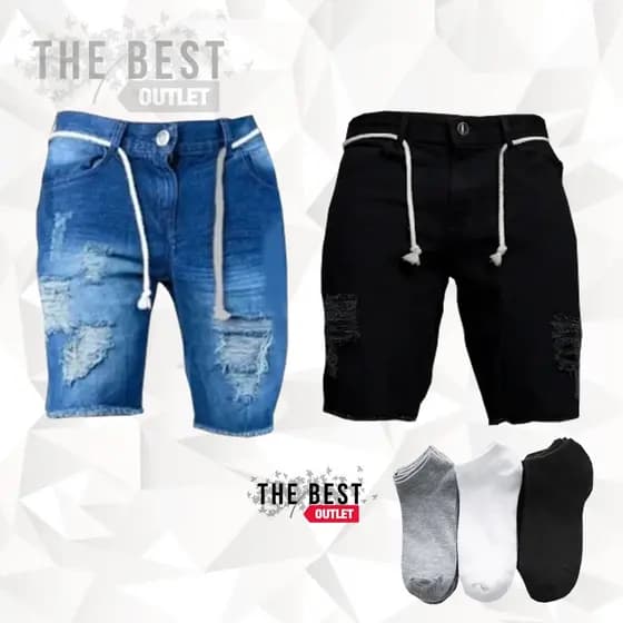 Envio Imediato Kit 2 bermudas Shorts Jeans Masculino + Meia