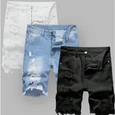 Kit com 3 Bermuda Jeans Masculina Short Jeans Rasgado Shorts Desfiado