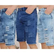 Kit Masculino Conjunto com 3 Bermuda Jeans Rasgada