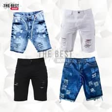 4 Bermuda Jeans Masculina Reforçada Rasgada Shorts da Moda Short Clara Escuro Preto Branco Envio Já