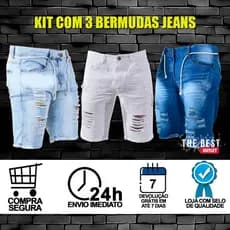 Kit de 3 Bermudas Jeans Masculinas Rasgadas Desfiada Envio Imediato Você Escolher a Cor Lançamento