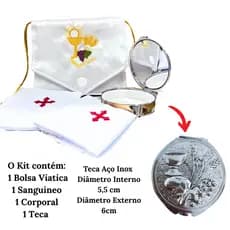 Kit Bolsa Viático JHS com Sanguíneo e Corporal +Teca Porta Hóstia JHS Prata