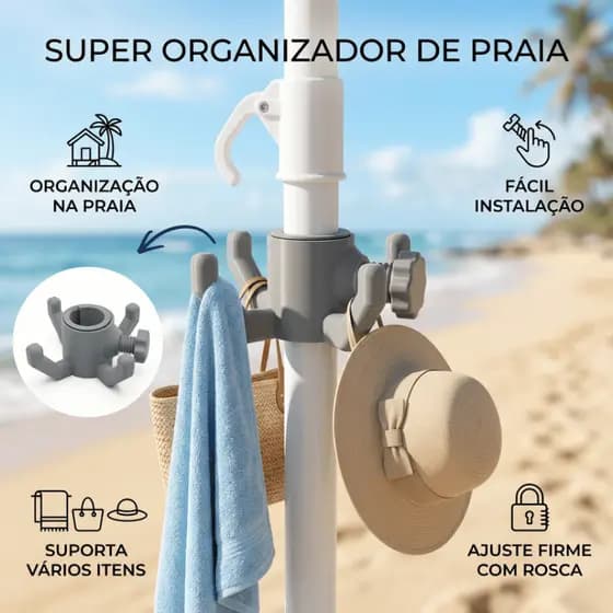 Gancho Guarda Sol Praia Organizador Cabide Bolsa Toalha Suporte Ajuste Rosca Universal