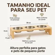 Comedouro Elevado Pet Madeira Pinus para Gato ou Cachorro Pequeno Porte Tigelas Alumínio