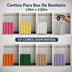 Cortina Para Box De Banheiro 1,35m x 2.00 m Lisa/Visor e Ilhós/Ganchos Vinil - Antimofo