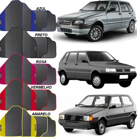 LINDO JOGO TAPETE CARRO AUTOMOTIVO AZUL ROSA VERMELHO PRETO AMARELO FIAT UNO QUADRADO 1989 A 2010