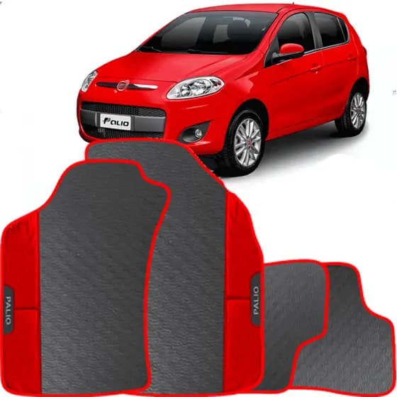 LINDO JOGO TAPETE CARRO AUTOMOTIVO VERMELHO FIAT PALIO NOVO ATTRATIVE 2013 A 2022 EMBORRACHADO