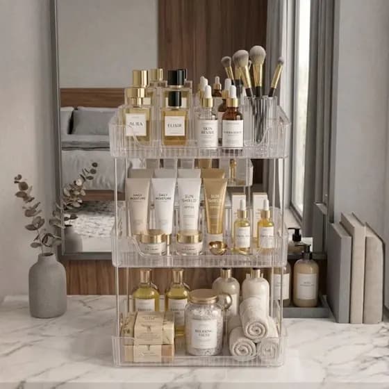 Prateleira Organizadora 3 Andares Maquiagem Perfumes Acrílico Transparente Quarto Cozinha