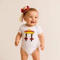 kit roupa infantil bebe menina, bodie + laço / vestido festa junina infantil