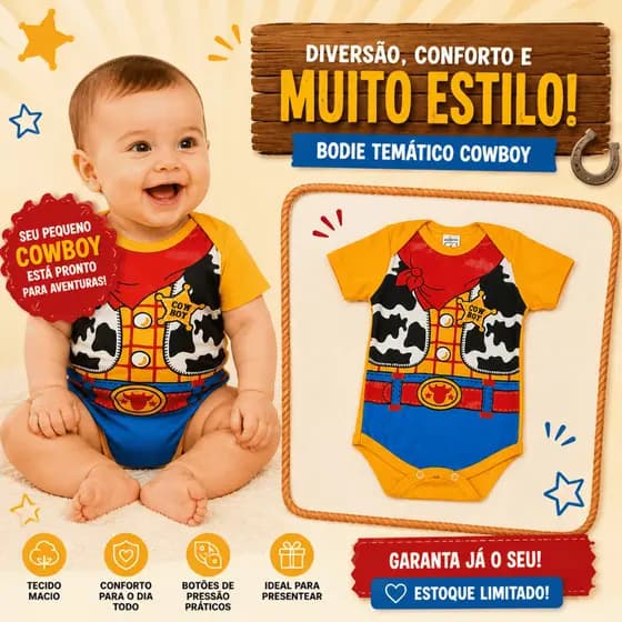 Body bebe vaqueiro , roupa infantil menino mesversário 100% algodão