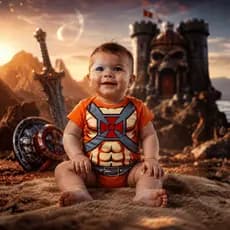 Body Bebê Heman Laranja Fantasia Heroi Geek Infantil Confortável temático mesversário