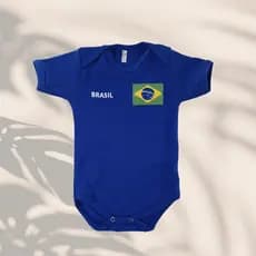 Body Bebê Brasil Azul Suedine Estampa Silk Manga Curta Roupa Infantil
