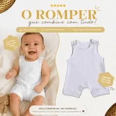 Romper jardineira bebê temático mesversário - Branco liso basico casual