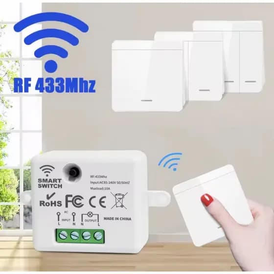 Interruptor de parede sem fio, receptor de relé 433mhz Apagador sem fio controle remoto para lâmpada