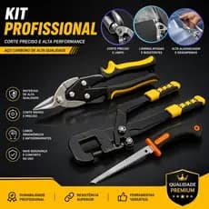 Kit Corte Drywall Gesseiro Tesoura Chapa Aço Alicate Puncionador Serrote Manual Perfis Montantes