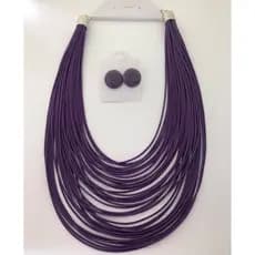 Kit Max Colar Fios Encerado +Brinco  Botão Roxo